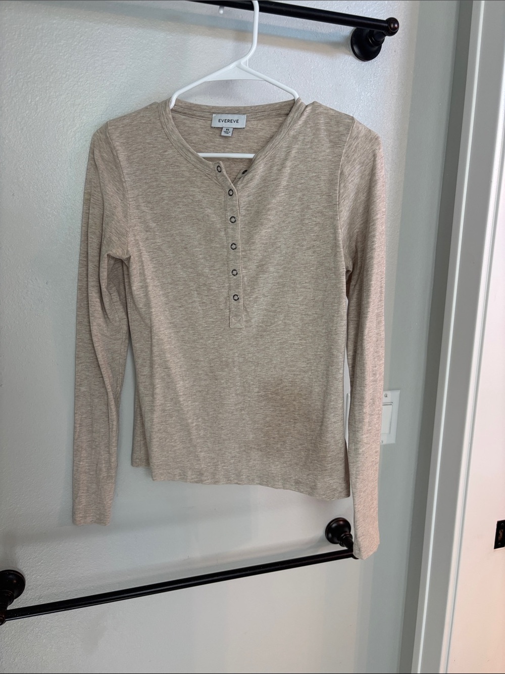Evereve Neutral Beige Henley Long Sleeve Top